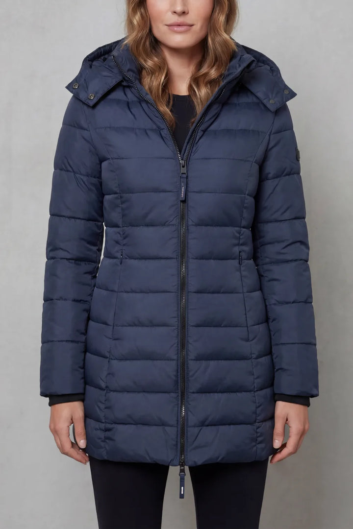 Veste Matelassée Mi-longue à Capuche – Bleu Foncé