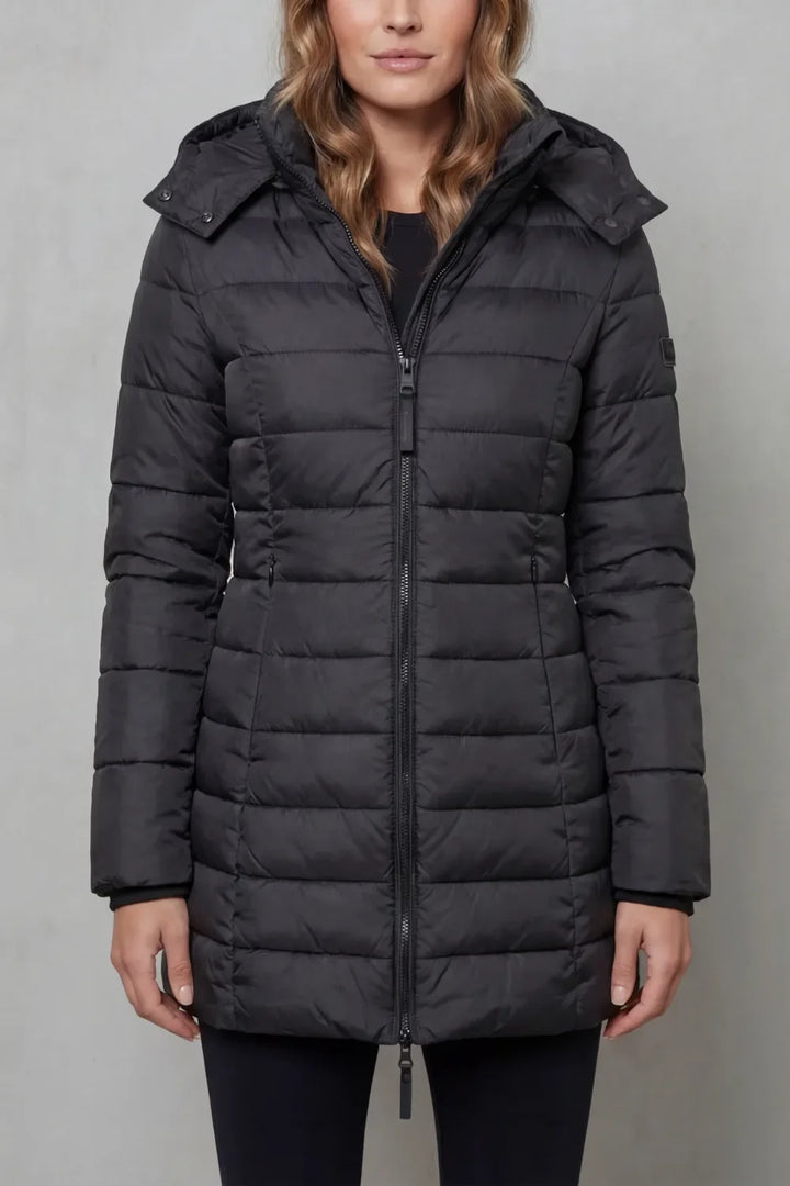 Veste Matelassée Mi-longue à Capuche – Noir