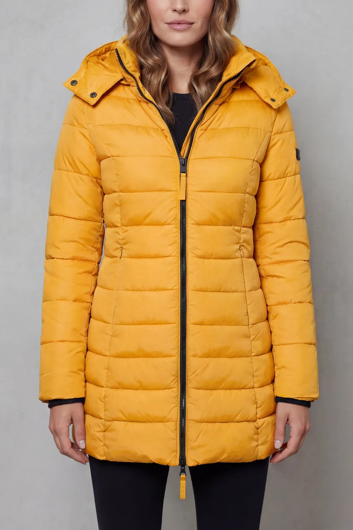 Veste Matelassée Mi-longue à Capuche – Jaune
