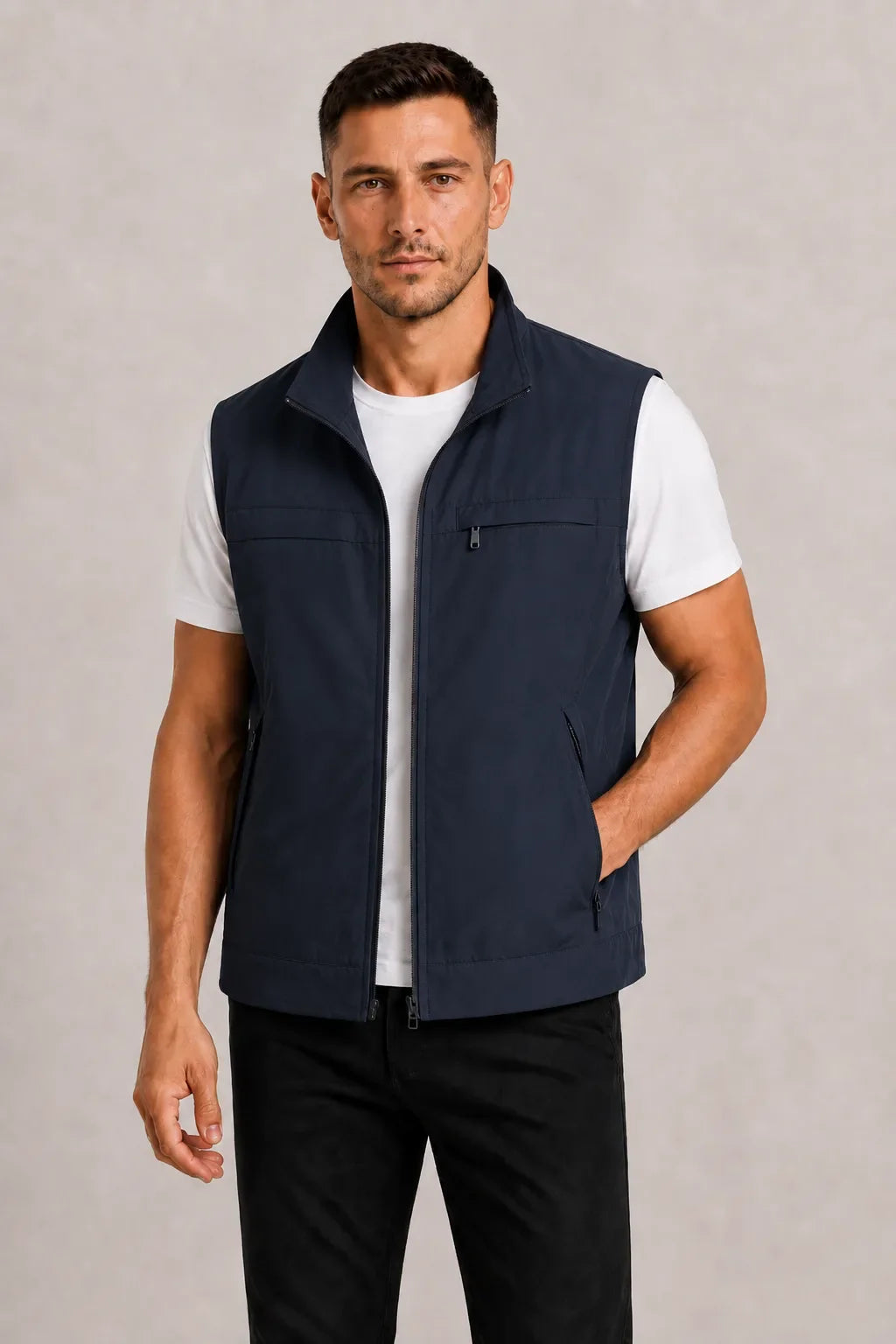 Veste sans Manches Col Montant – Bleu Marine