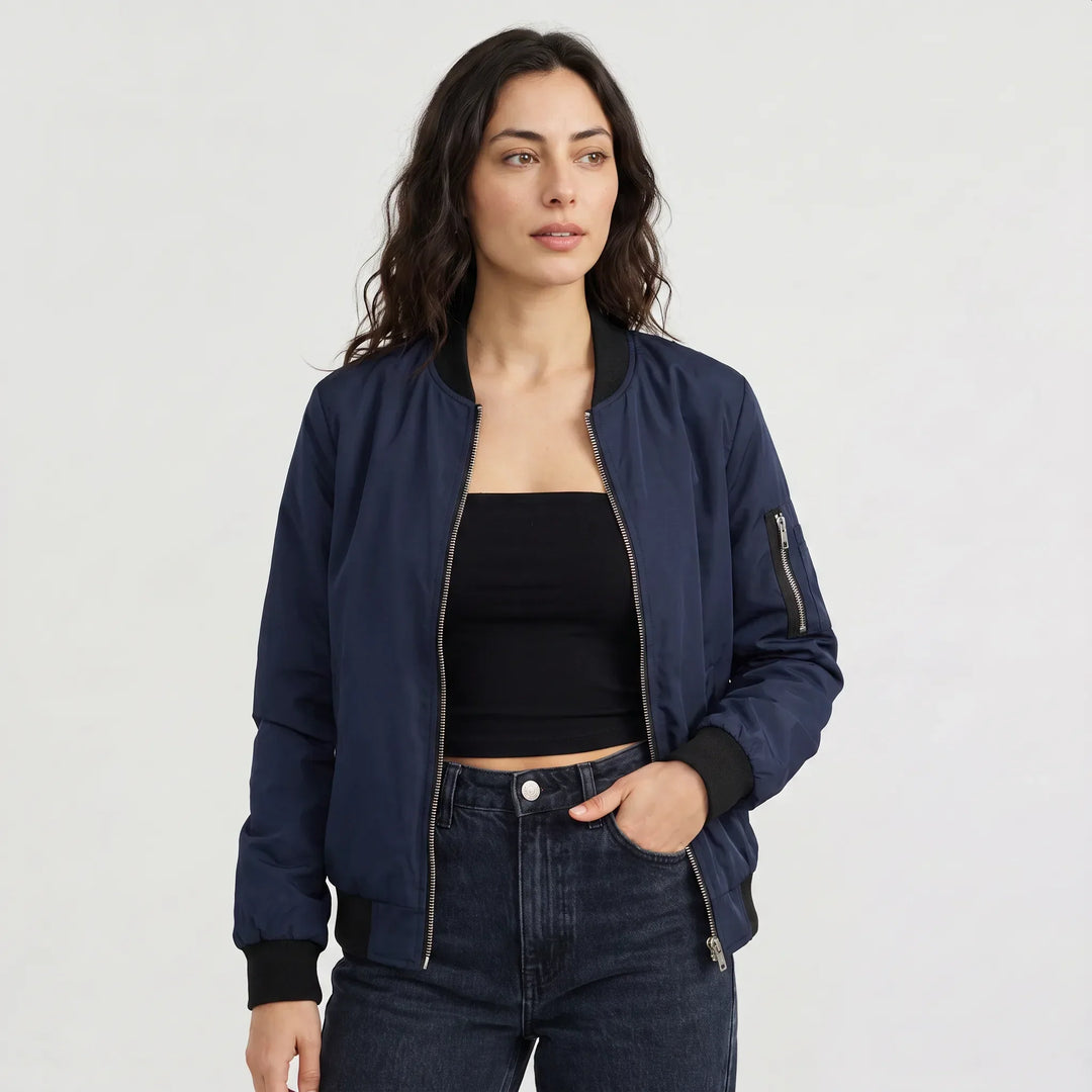 Veste style aviateur zippée – Bleu Marine
