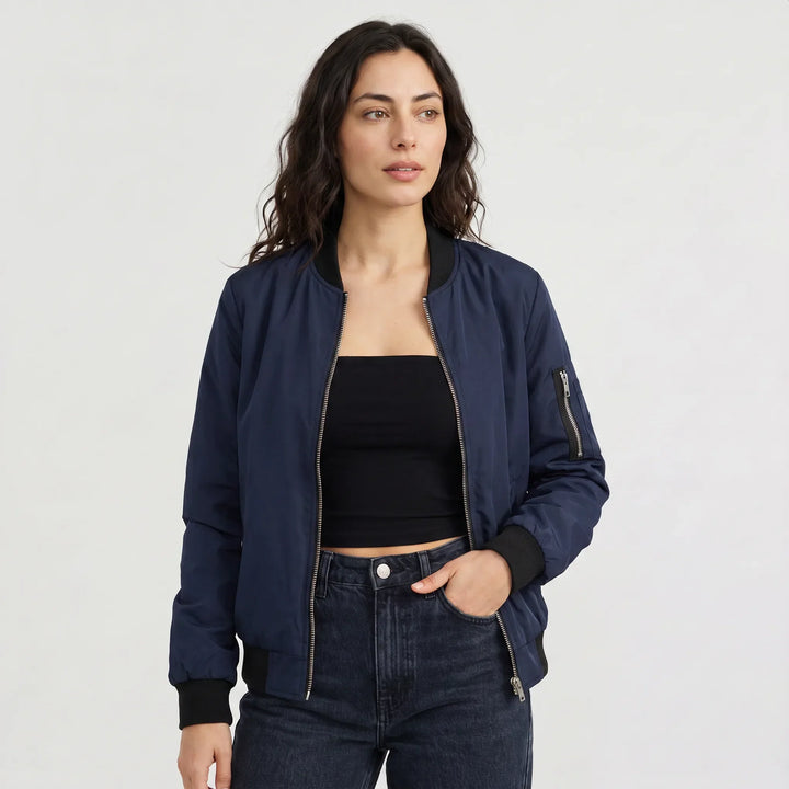 Veste style aviateur zippée – Bleu Marine