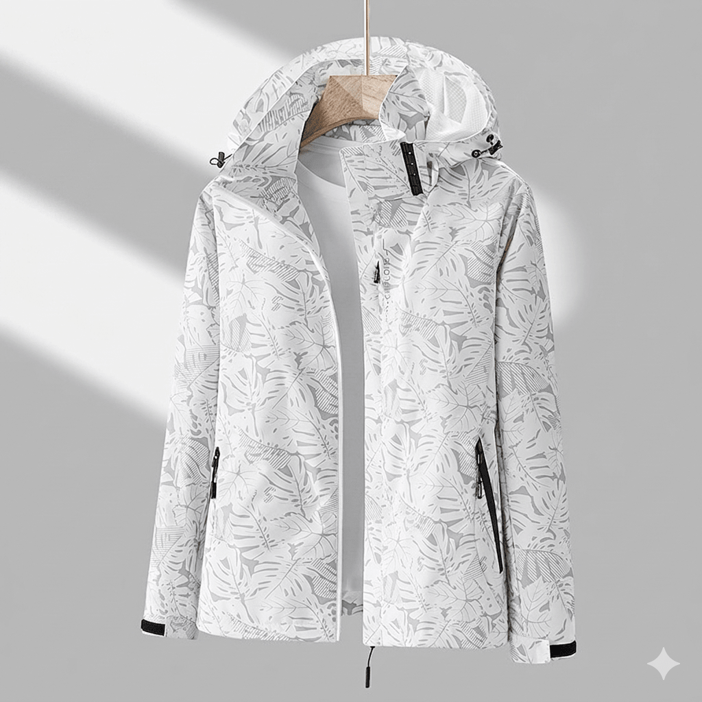 Veste Technique à Motif Feuillage – Gris