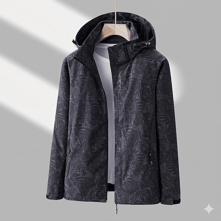 Veste Technique à Motif Feuillage – Noir