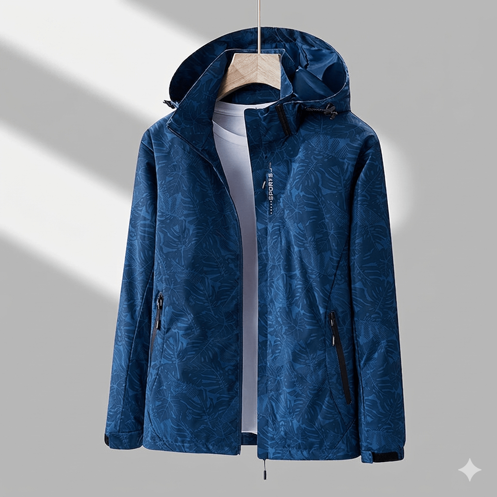 Veste Technique à Motif Feuillage – Bleu