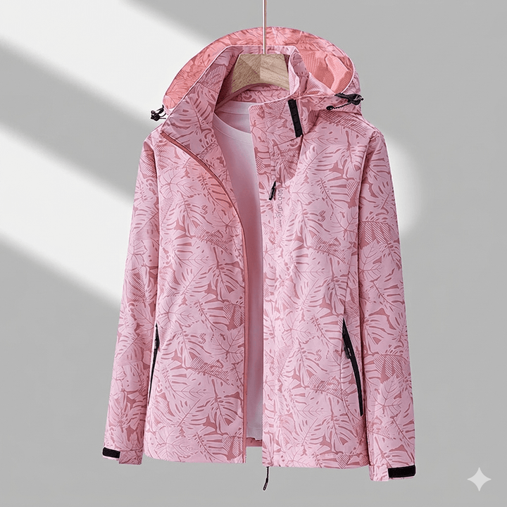Veste Technique à Motif Feuillage – Rose