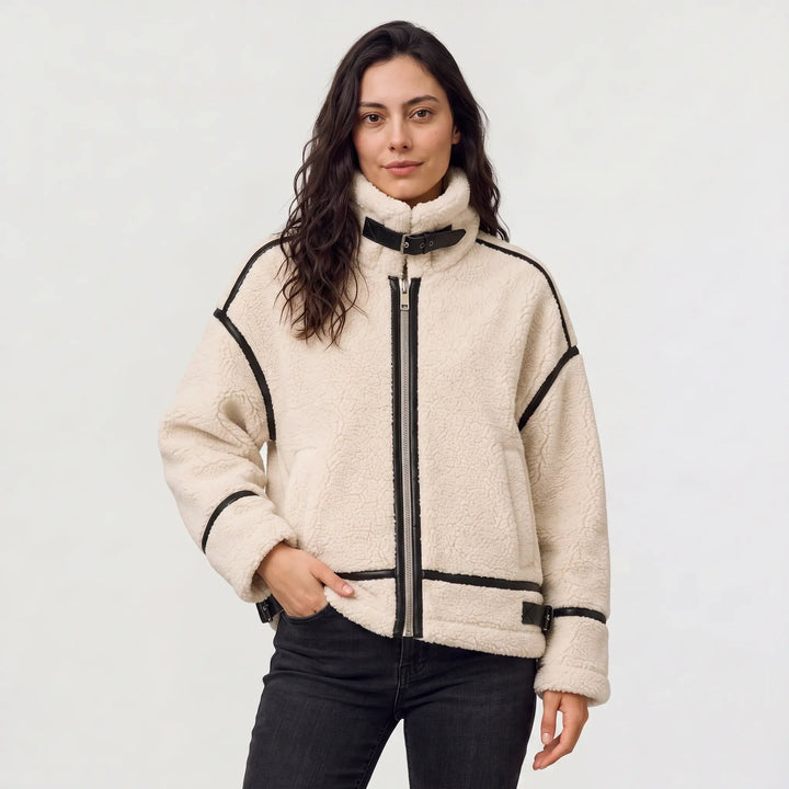 Veste texturée à col montant – Beige