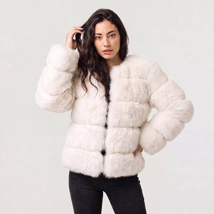 Veste Volumineuse à Bandes – Blanc