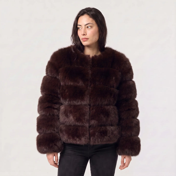 Veste Volumineuse à Bandes – Chocolat