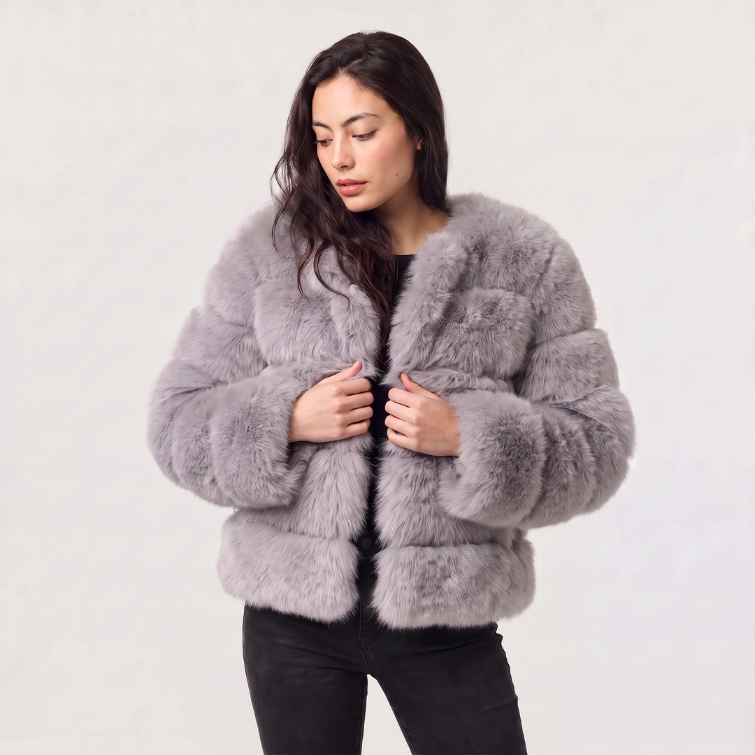 Veste Volumineuse à Bandes – Gris Clair
