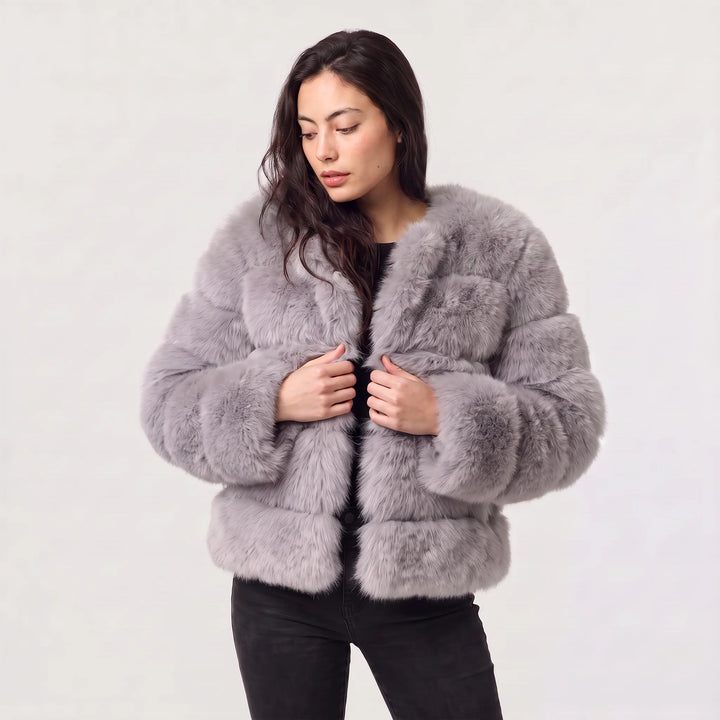 Veste Volumineuse à Bandes – Gris Clair