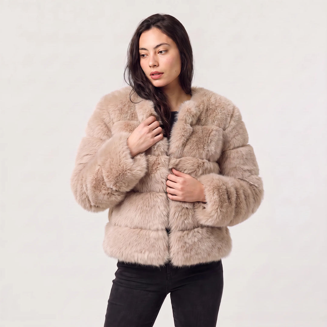 Veste Volumineuse à Bandes – Beige