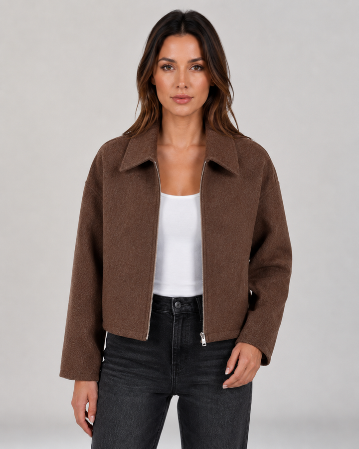 Veste Zippée à Col Classique – Marron