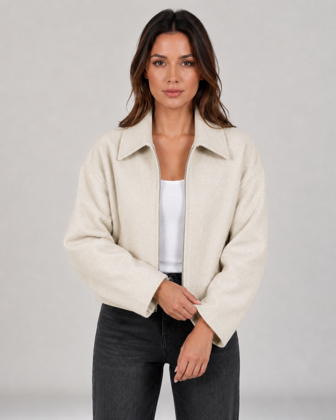 Veste Zippée à Col Classique
