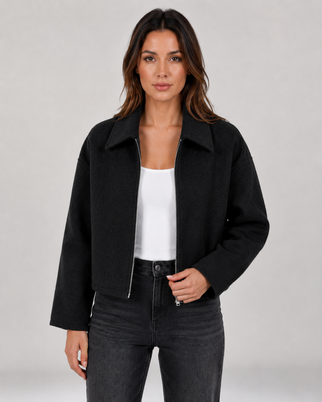 Veste Zippée à Col Classique – Noir