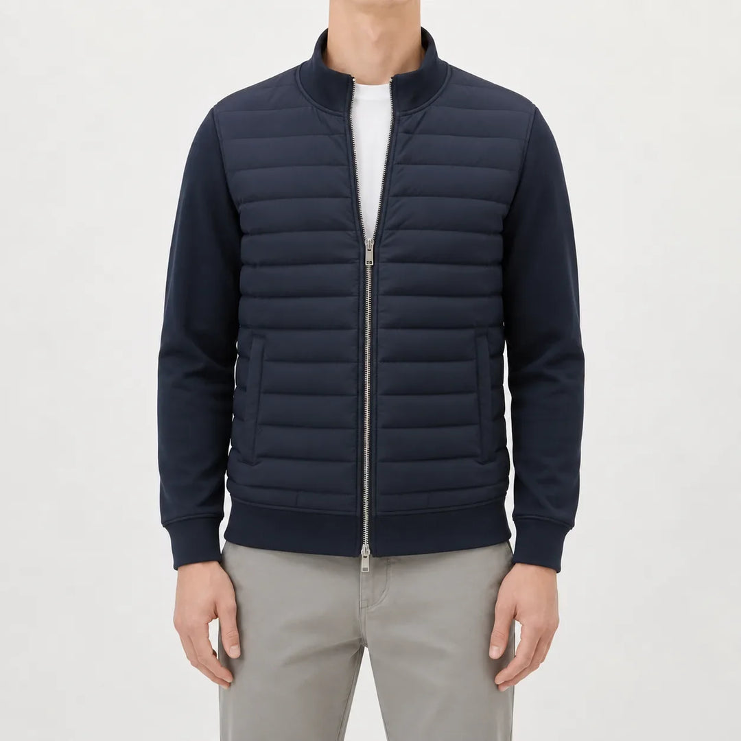 Veste Zippée à Plastron Matelassé – Bleu Marine