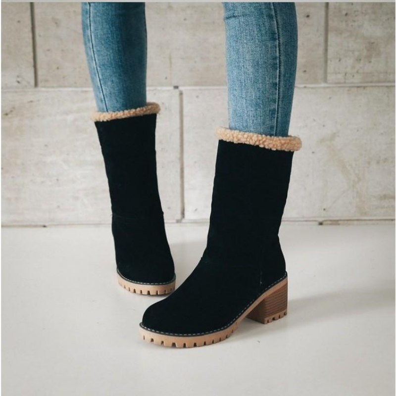 Bottines à Revers en Fausse Fourrure | Talon Confortable | Style Hivernal