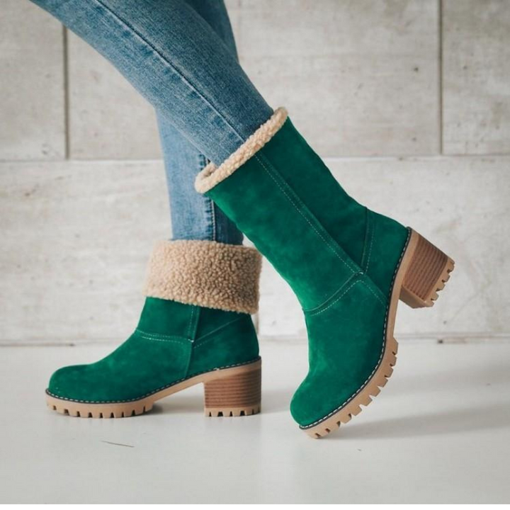 Bottines à Revers en Fausse Fourrure | Talon Confortable | Style Hivernal