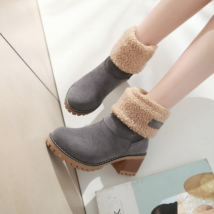 Bottines à Revers en Fausse Fourrure | Talon Confortable | Style Hivernal