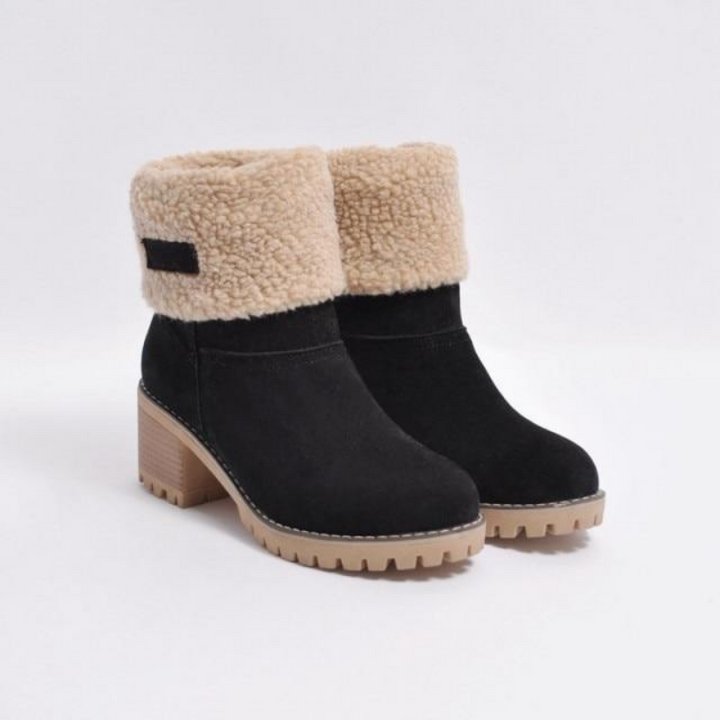 Bottines à Revers en Fausse Fourrure | Talon Confortable | Style Hivernal
