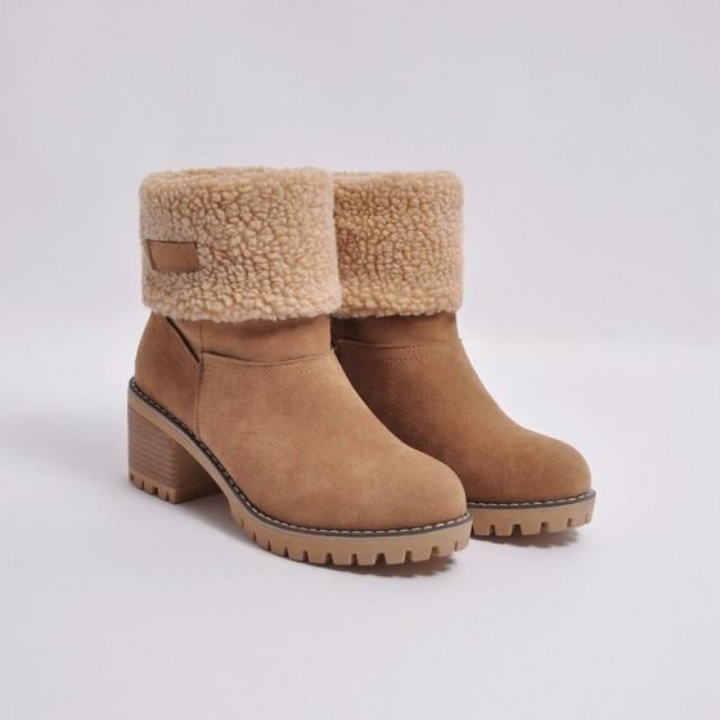 Bottines à Revers en Fausse Fourrure | Talon Confortable | Style Hivernal