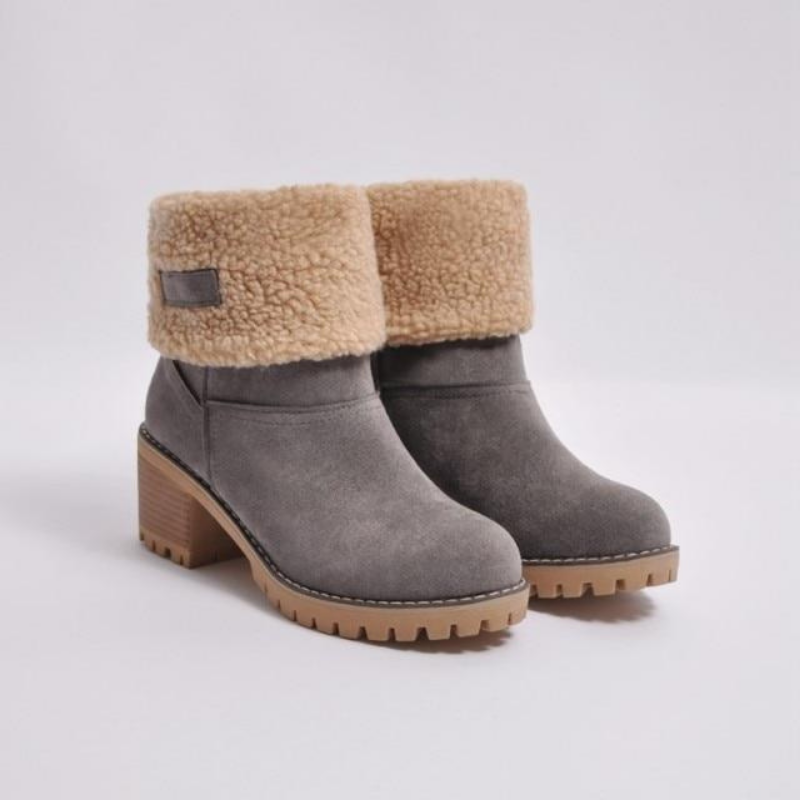 Bottines à Revers en Fausse Fourrure | Talon Confortable | Style Hivernal