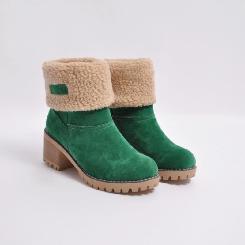 Bottines à Revers en Fausse Fourrure | Talon Confortable | Style Hivernal