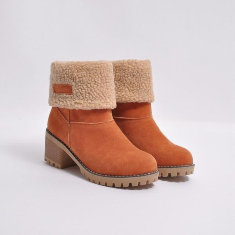 Bottines à Revers en Fausse Fourrure | Talon Confortable | Style Hivernal