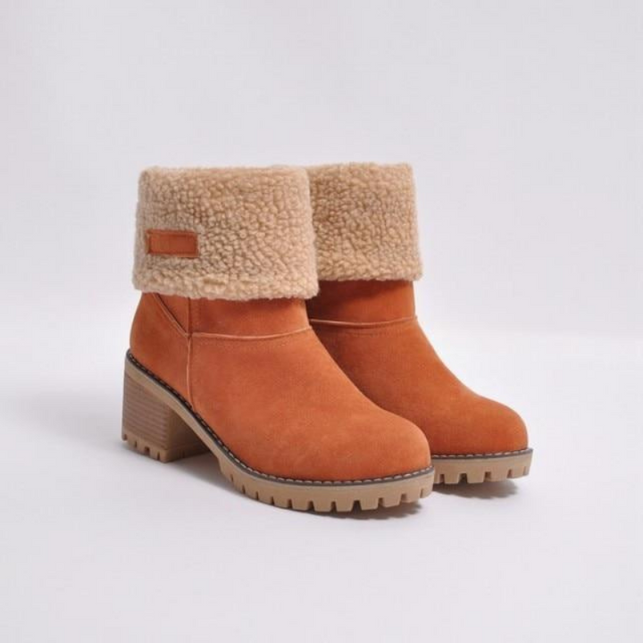 Bottines à Revers en Fausse Fourrure | Talon Confortable | Style Hivernal
