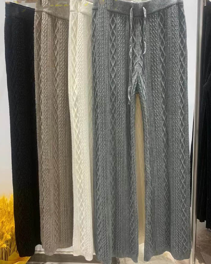 Pantalon En Maille Taille Haute À Jambes Larges Pour Femmes – Confort Et Style Automne/Hiver