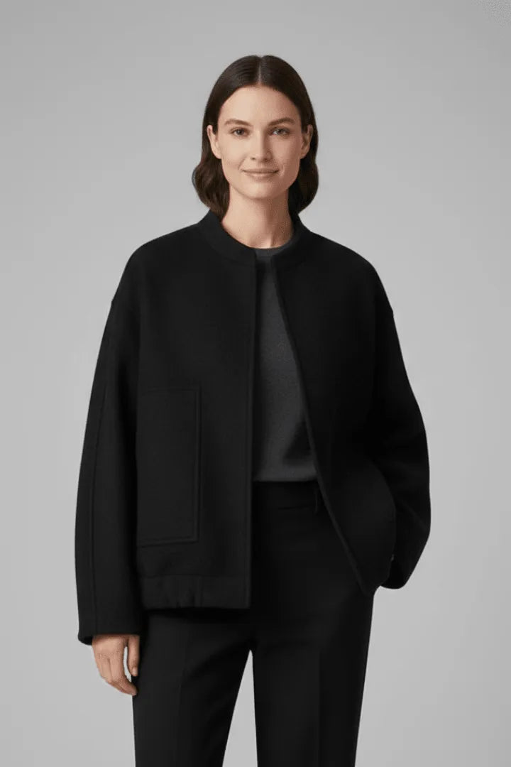 Veste Ample à Col Montant – Zwart