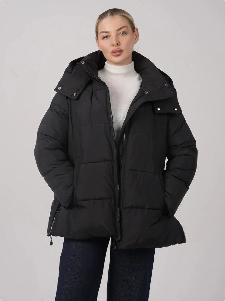Veste Matelassée à Col Amovible – Zwart